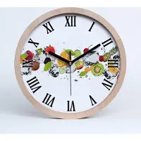 Tulup Holzuhr 30fi cm wanduhr - schwarze Spitzen - Obst und Wasser