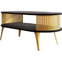 Mirjan 24 Couchtisch Roenni Oval Gold, Wohnzimmer Kaffeetisch, Beine und Seiten aus Stahl (Farbe: Gold / Schwarz Molet)