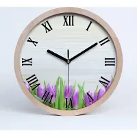 Tulup Holzuhr 30fi cm wanduhr - schwarze Spitzen - lila Tulpen