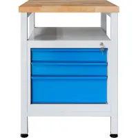 Proregal Werkbank Slim Rhino mit Ablagefläche + 3 Schubladen | HxBxT 84x60x60cm | Traglast 300kg | Lichtgrau/Lichtblau