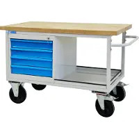 Proregal Mobile Werkbank Rhino mit Ablagefach + 4 Schubladen | HxBxT 83x130x60cm | Traglast 500kg | Lichtgrau/Lichtblau