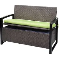 Mendler Poly-Rattan 2er Sitzbank MCW-F39, Gartenbank Truhenbank, Staufach Aufbewahrung Sitzkissen grau-meliert, Kissen grün