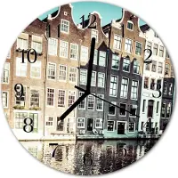 Tulup Glasuhr Wanduhr Küchenuhr Echt-Glas 30fi cm Häuser braun