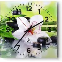 ARTTOR Wanduhr - Quadrat - Glasuhr - blume orchidee - 30x30cm - Schleichendes Uhrwerk - Lautlos - zum Aufhängen bereit - Dekoration Modern - Wanddekoration aus Glas - C4AC30x30-3659