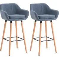 DELUKE Barhocker 2er Set mit Lehne Blau VILO - Stoffbezug, 99x55x46cm | Barhocker mit Lehne Tresenhocker Barstuhl Küchenhocker Thekenhocker hoher Stuhl