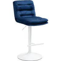 DELUKE Barhocker TURIN - Blau, Samt, Weiß | Barhocker mit Lehne Barstuhl Tresenhocker Tresenstuhl Kneipenhocker Kneipenstuhl