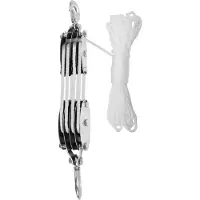 Kkmoon Pulley System Block and Tackle Rope Pulley Stahlrad mit Lager für Camping Jagd Bootfahren Heben DIY 4 Rad 20m Stahlrad Lager weiß