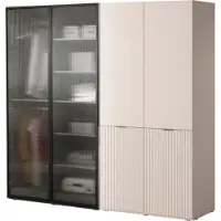Bettso 2er-Set SANDBOX NOVA Beige + FLUTES Kleiderschränke mit LED