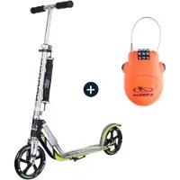 Hudora BigWheel 205, Scooter grau/grün inkl. Kabelschloss (Bundle)