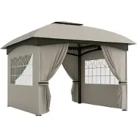 Fortuna Lai Pavillon ca. 3,4x3,4 m wasserabweisend Gartenpavillon mit 4 Seitenteilen, Doppeldach, Partyzelt mit UV-Schutz Gartenzelt mit verzinktem Metallrahmen, für Garten Hellgrau