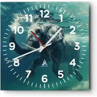 ARTTOR Wanduhr - Quadrat - Glasuhr - Elefant Tier Wasser - 30x30cm - Schleichendes Uhrwerk - Lautlos - zum Aufhängen bereit - Dekoration Modern - Wanddekoration aus Glas - C4AC30x30-3944