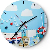 ARTTOR Wanduhr - Rund - Glasuhr - Boot Anker Wolken Junge - 40x40cm - Schleichendes Uhrwerk - Lautlos - zum Aufhängen bereit - Dekoration Modern - Wanddekoration aus Glas - C3AR40x40-2940