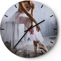 ARTTOR Wanduhr - Rund - Glasuhr - Ballerina Ballett Studio - 40x40cm - Schleichendes Uhrwerk - Lautlos - zum Aufhängen bereit - Dekoration Modern - Wanddekoration aus Glas - C3AR40x40-4970