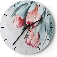 ARTTOR Wanduhr - Rund - Glasuhr - Blume Eukalyptus Australier - 30x30cm - Schleichendes Uhrwerk - Lautlos - zum Aufhängen bereit - Dekoration Modern - Wanddekoration aus Glas - C3AR30x30-5016