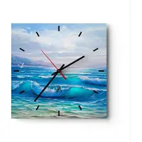 ARTTOR Wanduhr - Quadrat - Glasuhr - Meer Welle Möwe - 30x30cm - Schleichendes Uhrwerk - Lautlos - zum Aufhängen bereit - Dekoration Modern - Wanddekoration aus Glas - C3AC30x30-4033