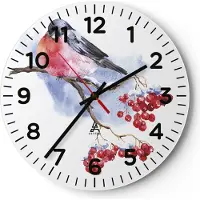 ARTTOR Wanduhr - Rund - Glasuhr - Dompfaff auf Zweig - 30x30cm - Schleichendes Uhrwerk - Lautlos - zum Aufhängen bereit - Dekoration Modern - Wanddekoration aus Glas - C4AR30x30-4187