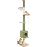 Goplus Deckenhoher Kratzbaum, Katzenbaum 218–253 cm höhenverstellbar mit 2 Pfosten, Raumkapsel, Katzenhaus,5-stöckiges Katzenkratzbaum, Grün