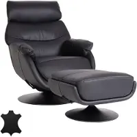 Mendler Relaxsessel mit Hocker HWC-K99, Fernsehsessel Sessel, Wippfunktion drehbar, Metall Echtleder/Kunstle
