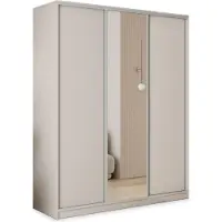 Masseno Schiebetürenschrank TARI 150/205/58 cm Kleiderschrank mit 4 Schubladen Schlafzimmer Schrank 3-türig mit Spiegel Kaschmir