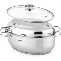 KLAMER Bräter mit Deckel 38 cm, backofengeeignet, 8,5L XXL Bräter mit Deckel, mit 4L Deckelpfanne, für alle Herdarten inkl. Induktion, Edelstahl Bräter