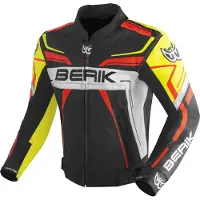 Berik Absolute Race Schwarz Neon Gelb Neon Rot Weiß Motorrad Lederjacke Größe 52