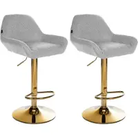 DELUKE 2er Set Barhocker BIKEL - Stoff Grau 51x52x89 cm Gold | Barstuhl Höhenverstellbar Mit Lehne Drehbar Tresenhocker Tresenstuhl Kneipenhocker