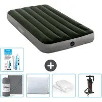 Intex Luftbett - 1 Person - 99 x 191 x 25 cm - Grün - Spannbettuch - Küssen - Pumpe - Reperaturset en Kissenschutz