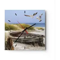 ARTTOR Wanduhr - Quadrat - Glasuhr - Strand Möwen ód - 40x40cm - Schleichendes Uhrwerk - Lautlos - zum Aufhängen bereit - Dekoration Modern - Wanddekoration aus Glas - C3AC40x40-4170