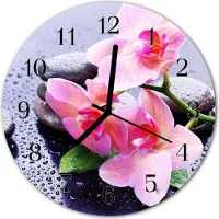 Tulup Glasuhr Wanduhr Küchenuhr Echt-Glas 30fi cm Orchidee rosa