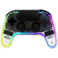 Snakebyte GAMEPAD RGB 4 - transparenter Wireless Controller für PlayStation 4, einstellbare RGB-Beleuchtung, starker Akku, belegbare Zusatztasten
