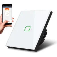 Macleans Smart WiFi Touch Lichtschalter Kompatibel mit Tuya APP Wandschalter Glas Schalter mit Farbwechsel LED Hintergrundbeleuchtung Einbauschalter 85x85mm (1-Fach Eckig, Weiß)