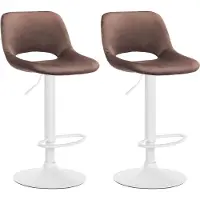 CLP 2er Set Barhocker Camden Samt drehbar und höhenverstellbar braun Material Gestell Metall matt weiss
