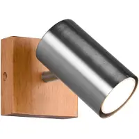 Etc-shop Wandleuchte, Holz, nickel-matt, Spot verstellbar, H 16 cm