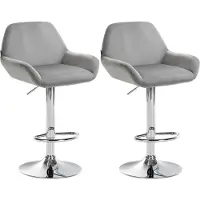 DELUKE Barhocker 2er Set DUBLIN - Grau, Samt, Chrom | Barhocker mit Lehne Barstuhl Tresenhocker Tresenstuhl Kneipenhocker Kneipenstuhl