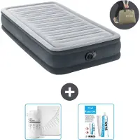 OEM Einzelbetten Luftmatratze 99 x 191 x 33 cm - Grau - inkl. Pumpe - Bettwäsche und Reparaturset