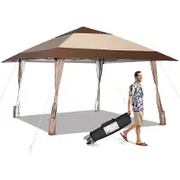 Goplus 3 x 3m Pavillon, Wasserdichter & sonnengeschützter Gartenpavillon, Doppeldach-Gartenzelt mit Zwei Rollen & Windseil & Erdnägeln
