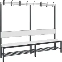C+P Garderobenbank Basic Plus, 1-seitig, Rückenlehne, mit Schuhrost, Fußgestell schwarzgrau RAL 7021, B 1960 mm, Dekor weiß