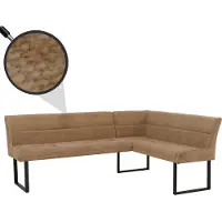 Mendler Eckbank HWC-O81, Esszimmerbank Bank, (310g/m²) Chenille Stoff/Textil Metall 210x159cm hellbraun