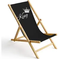 Ferocity Holz Liegestuhl Klappbar Klappliegestuhl Sonnenliege Strandstuhl Wechselbezug Motiv Schwarz King [119]