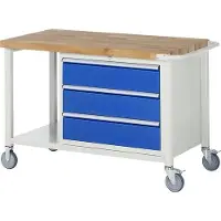 RAU Mobile Werkbank mit Ablageboden - 3 XL Schubladen - Teilauszug - 180:3 - 880 x 1.250 x 700 mm (HxBxT) - Traglast 450 kg - Buche