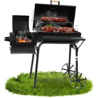 HECHT Sentinel Holzkohlegrill Grillwagen mit Deckel | 2 Brennkammern | Thermometer | Stahlgehäuse
