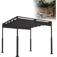 XMTECH Freistehende Pergola 3×3 m mit Schiebedach, Terrassendach aus Stahl, UV- und wasserdicht, Schwarz, wetterfester Gartenpavillon