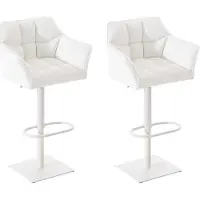 DELUKE 2er Set Barhocker SIHAR - Kunstleder Weiß 64x45x88 cm Weiß | Barstuhl Höhenverstellbar Mit Lehne Drehbar Tresenhocker Tresenstuhl Kneipenhocker