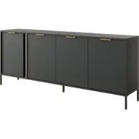 Bettso 4 Türen Kommode Sideboard mit Goldene Griffe für Wohnzimmer Schlafzimmer LARS 202 cm Schwarz Anthrazit