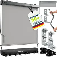 Tillvex Senkrechtmarkise 200x250 cm Grau für Außen- und Innenbereich | Außenrollo wasserfest mit Handkurbel für Balkon, Terrasse & Garten | Balkonrollo Sonnenschutz aus Aluminium | Rollo Sichtschutz