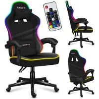 Huzaro Force 4.4 | RGB LED Beleuchtung Gaming Stuhl Bürostuhl Schreibtischstuhl Ergonomischer Stoff | Kopfstütze Lendenkissen Wippfunktion | Schwarz