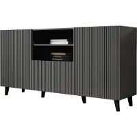 Mirjan 24 Sideboard Vamos Grey 150, Kommode mit 2 Türen und Schublade, Sideboard, Fronten gefräst, 151x42x83 cm (Farbe: Anthrazit)