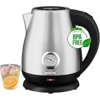 Homelux 1,7L Wasserkocher Edelstahl 2200W Retro Wasserkocher Elektrischer mit Analogem Thermometer & sichtbarer Wasserstand, LED-Beleuchtung, Silber