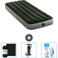 Intex Luftbett - 1 Person - 76 x 191 x 25 cm - Grün - Spannbettuch - Pumpe en Reperaturset