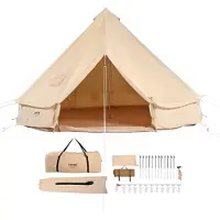 Vevor Glockenzelt 4 x 2,5 m Jurten Zelt TC-Baumwolle und robusten Eisenstangen mit einer PVC-Bodenplane Campingzelt 6 Personen Familienzelt 8 Fenster Gruppenzelt für Outdoor-Abenteuer